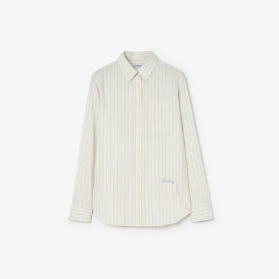 Classic Fit Striped Silk Cotton Shirt in Seashell white/hazy blue - Women | Burberry® Official