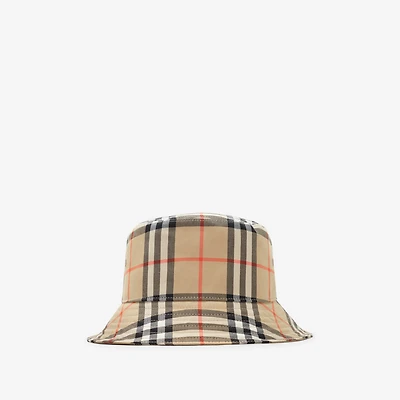 Check Cotton Bucket Hat in Sand beige - Men | Burberry® Official