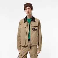 Leather Collar Cotton Workwear Jacket in Saltmarsh beige - Men | Burberry® Official