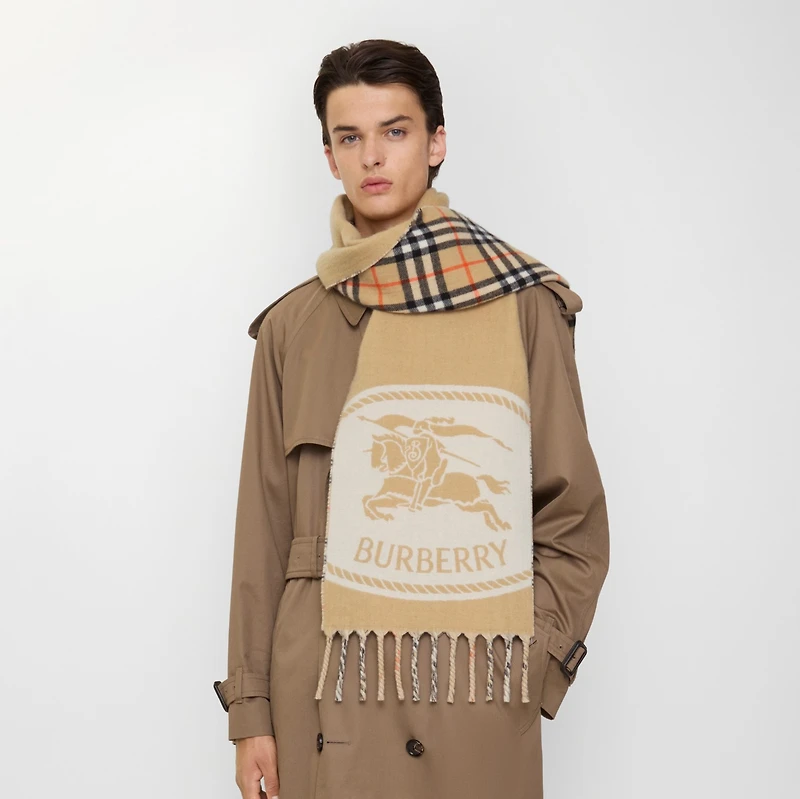 Reversible Knight Stamp Scarf in Sand | Burberry® Official