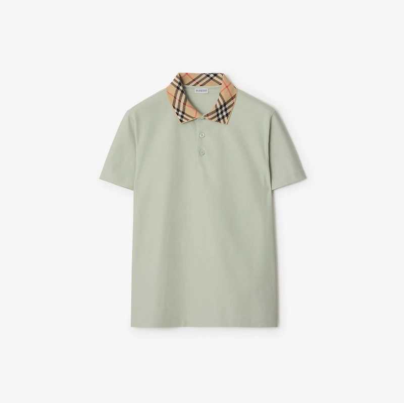 Check Collar Cotton Polo Shirt in Seafoam green - Men | Burberry® Official