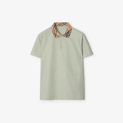 Check Collar Cotton Polo Shirt in Seafoam green - Men | Burberry® Official