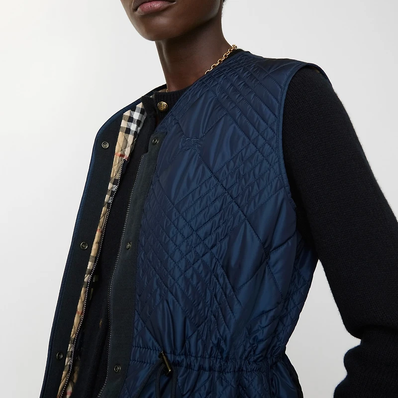Micro Check-stitch Nylon Blend Gilet in Silhouette blue - Women | Burberry® Official