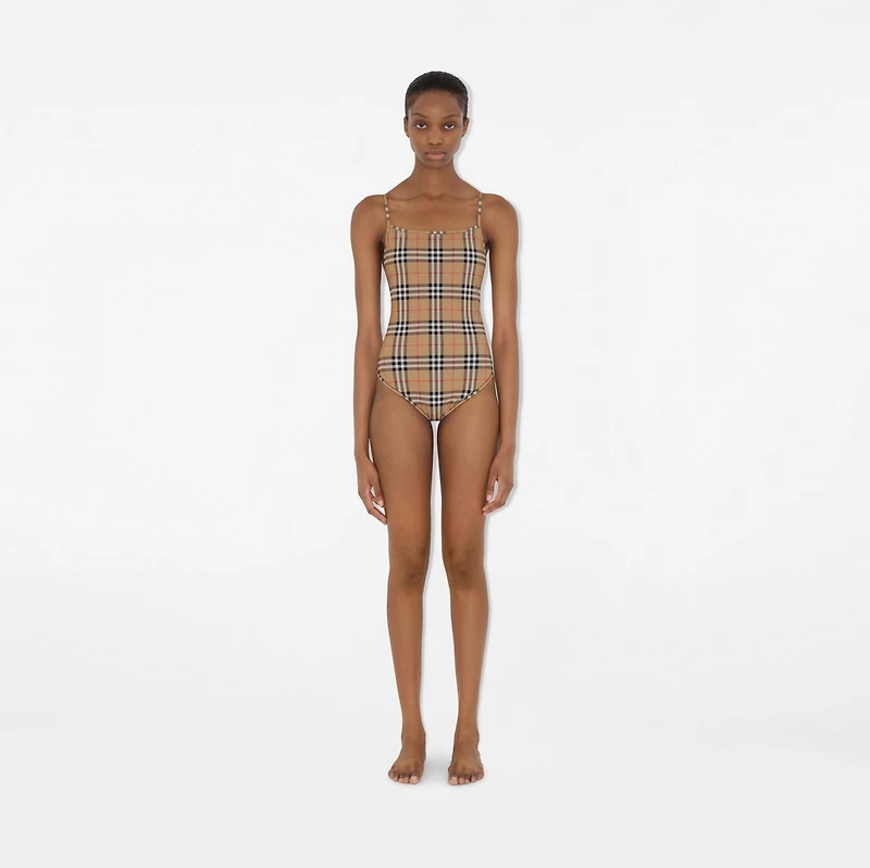 Check Swimsuit in Archive beige Yellow - Women, Nylon | Burberry® Official