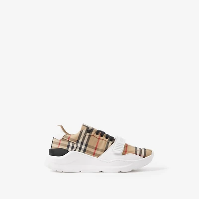 Check, Suede and Leather Sneakers in Archive beige - Men | Burberry® Official