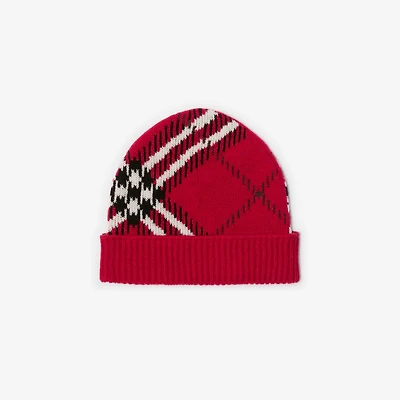 Check Cashmere Blend Beanie in Post red - Men | Burberry® Official