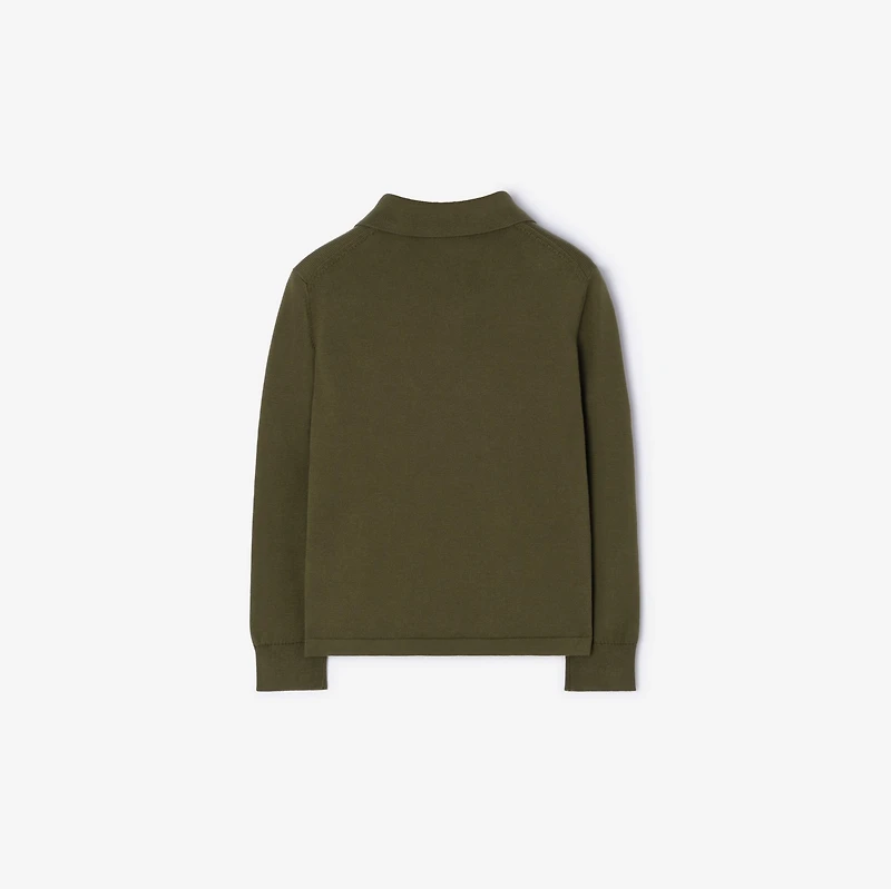 Long-sleeve Knight Cotton Polo Shirt in Tent green | Burberry® Official