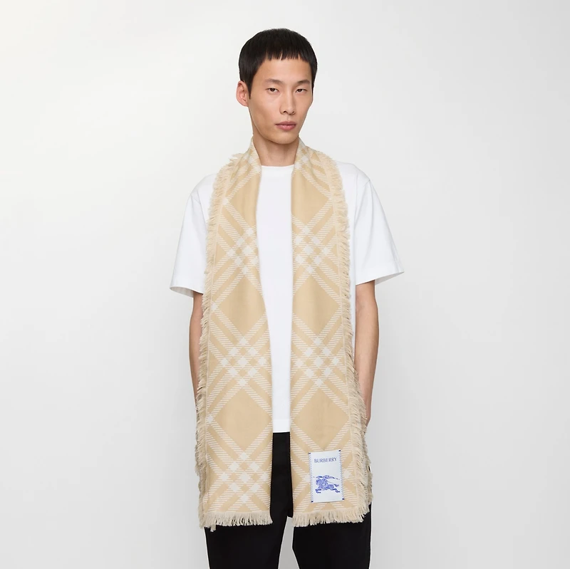 Wide Check Wool Silk Scarf in Sand/ecru | Burberry® Official
