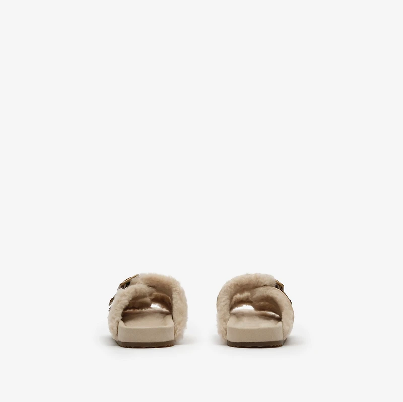 Check Shearling Urchin Sandals in Blonde beige - Women | Burberry® Official
