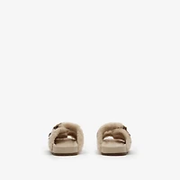Check Shearling Urchin Sandals in Blonde beige - Women | Burberry® Official