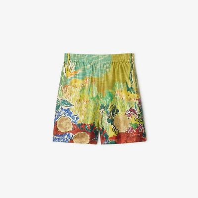 Highgrove Fountain Silk Shorts in Harbour green - Men | Burberry® Official