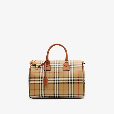 Medium Check Bowling Bag in Archive beige/briar brown - Women | Burberry® Official