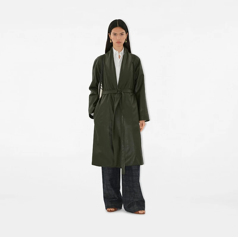 Leather Wrap Coat in Shale - Women | Burberry® Official