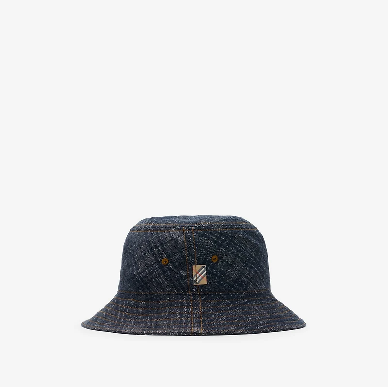 Check Denim Bucket Hat in Indigo - Men | Burberry® Official