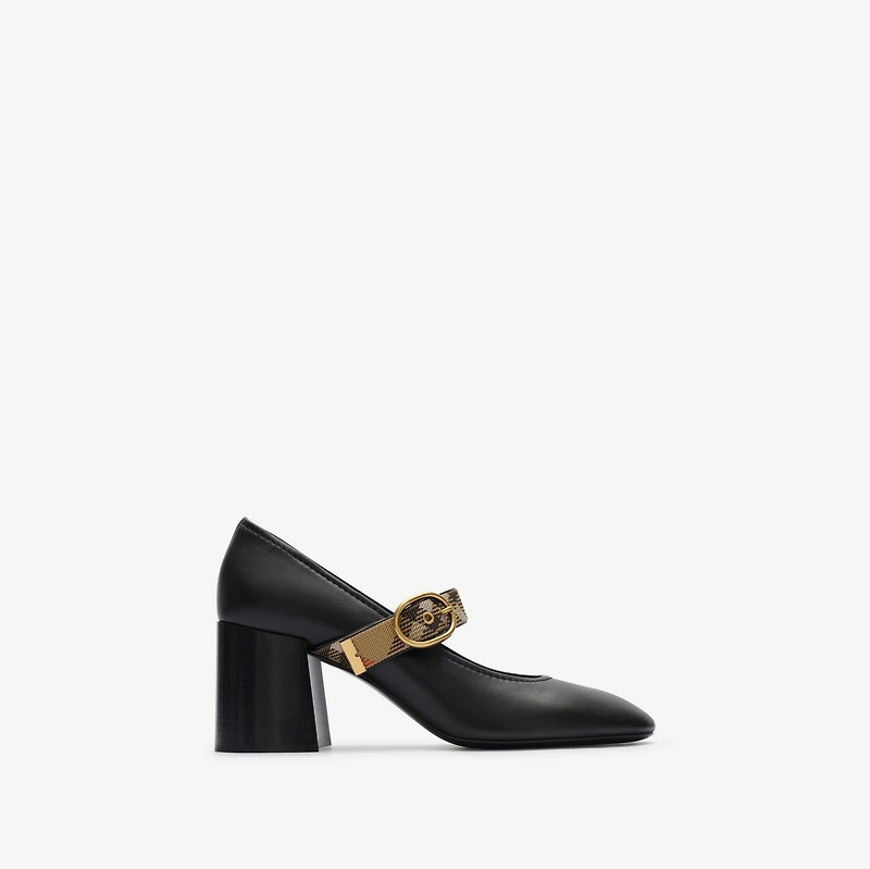 Check Strap Leather Robin Shoes in Black - Women | Burberry® Official