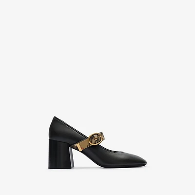 Check Strap Leather Robin Shoes in Black - Women | Burberry® Official
