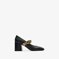 Check Strap Leather Robin Shoes in Black - Women | Burberry® Official