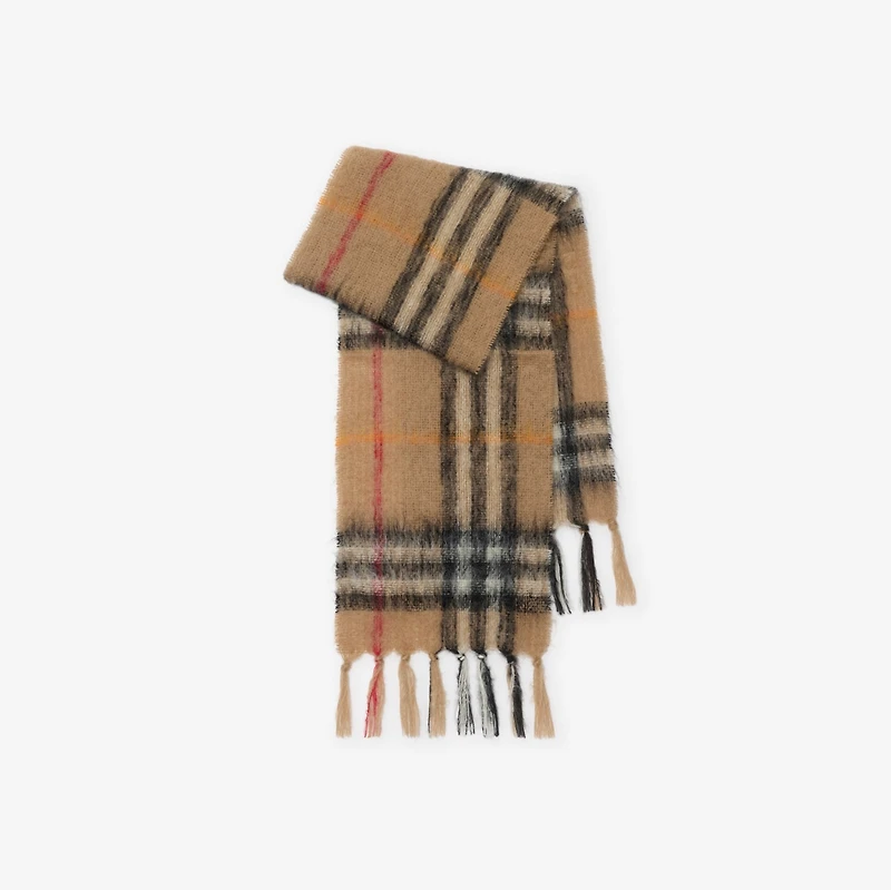 Check Mohair Wool Scarf in Sand | Burberry® Official