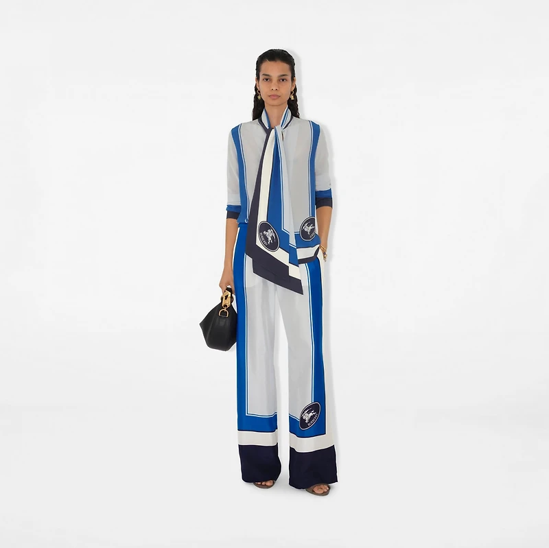 Knight Stamp Box Silk Poplin Trousers in Ink - Women | Burberry® Official
