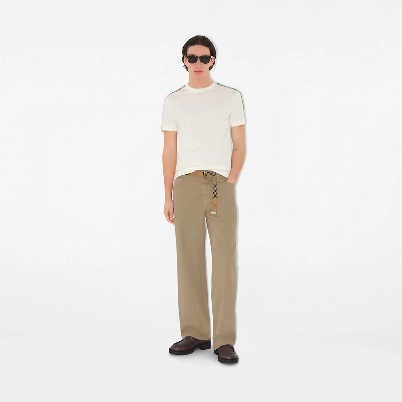 Check Trim Cotton T-shirt in Chalk white - Men | Burberry® Official