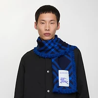 Wide Check Wool Silk Scarf in Ink/blue | Burberry® Official