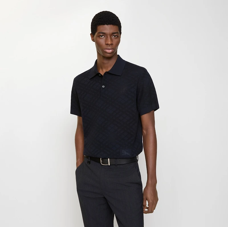 Check Wool Polo Shirt in Silhouette blue - Men | Burberry® Official