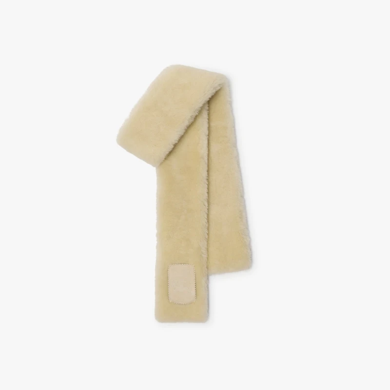 Narrow Label Shearling Scarf in Beige | Burberry® Official
