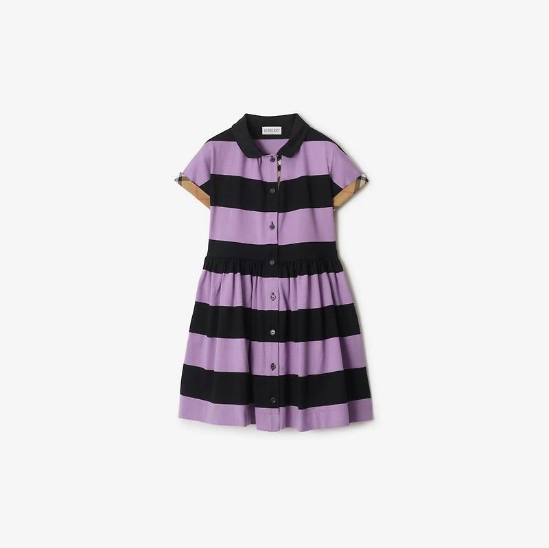 Check Trim Striped Cotton Shirt Dress in Lilac/black | Burberry® Official