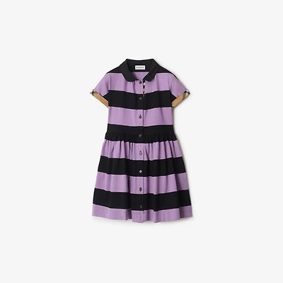 Check Trim Striped Cotton Shirt Dress in Lilac/black | Burberry® Official