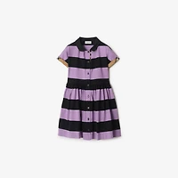 Check Trim Striped Cotton Shirt Dress in Lilac/black | Burberry® Official