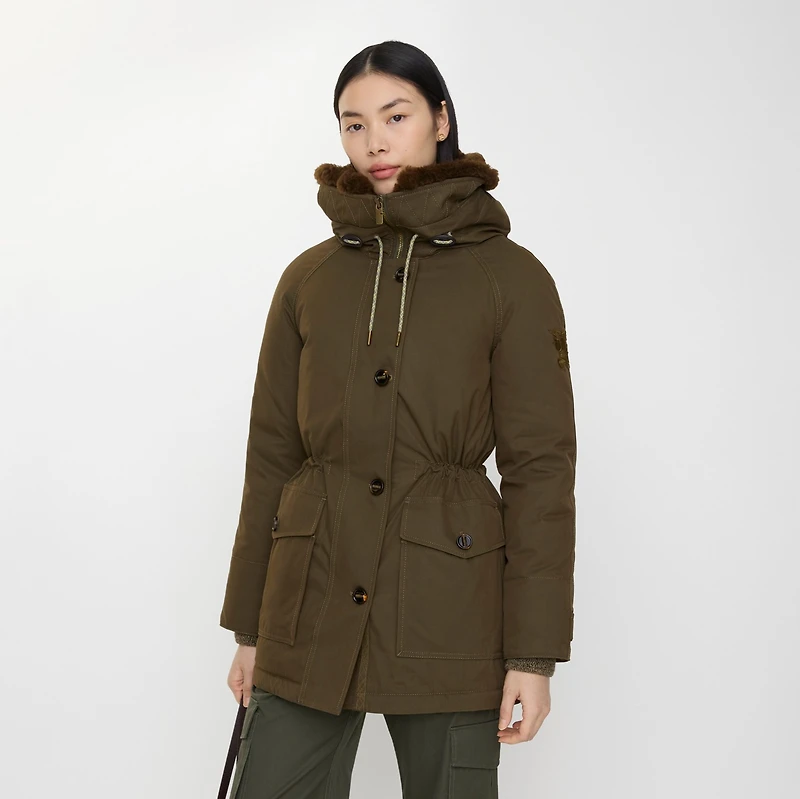 Shearling Trim Gabardine Parka in Juniper green - Women | Burberry® Official