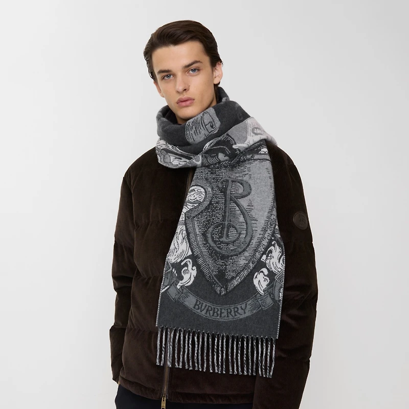Etched Knight Cashmere Scarf in Monochrome | Burberry® Official