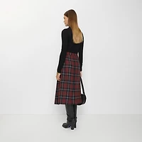 Check Wool Blend Midi Kilt in Coal grey/cranberry red - Women | Burberry® Official