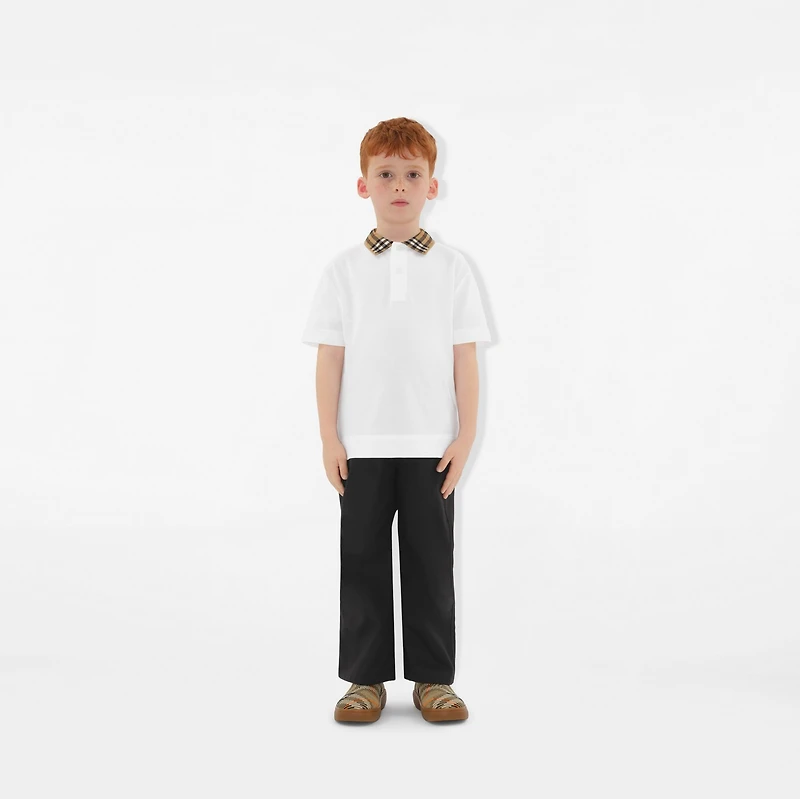 Check Collar Cotton Polo Shirt in White | Burberry® Official
