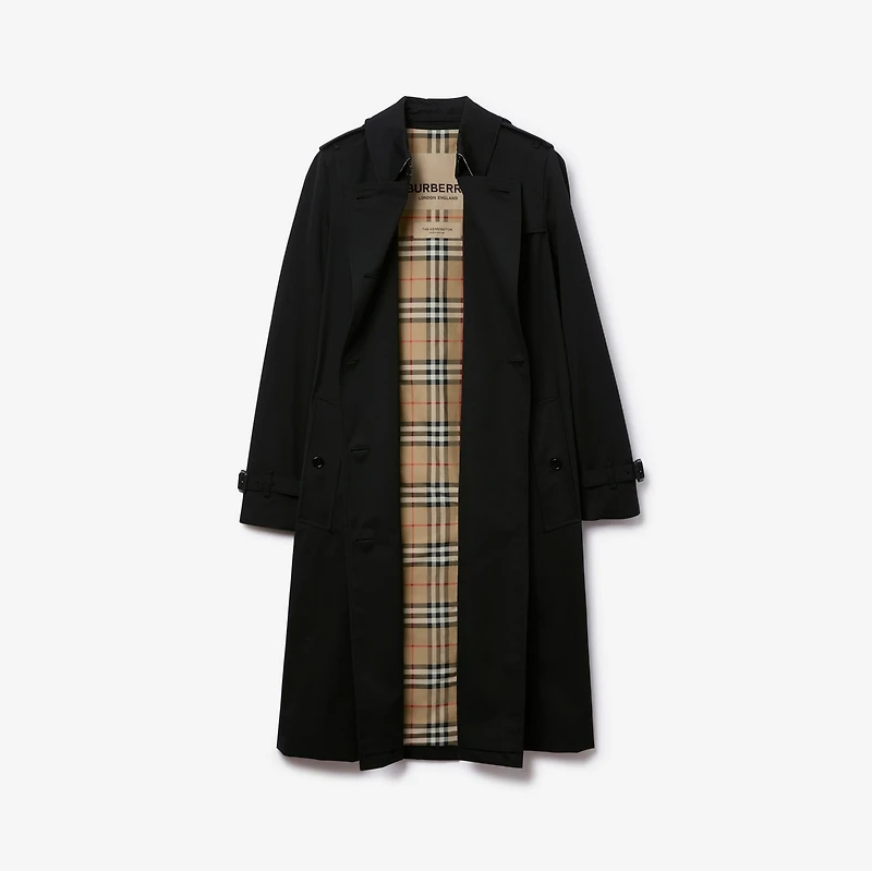 Long Kensington Heritage Trench Coat in Black - Women, Cotton Gabardine | Burberry® Official