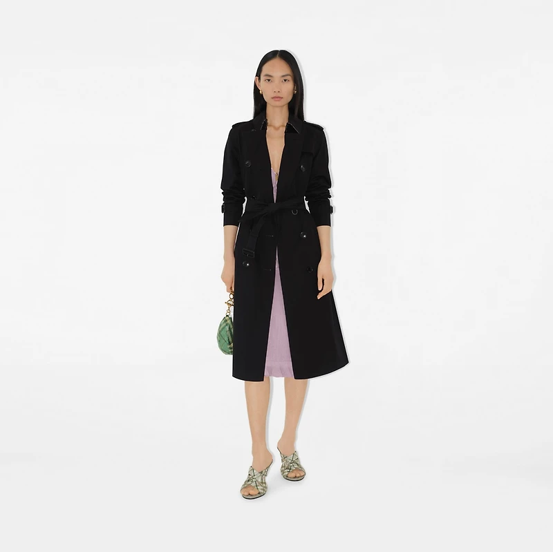 Long Kensington Heritage Trench Coat in Black - Women, Cotton Gabardine | Burberry® Official