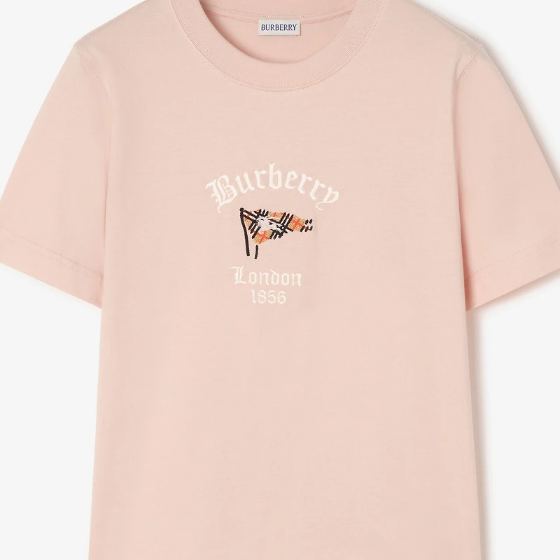 Check Flag Cotton T-shirt in Compact pink - Women | Burberry® Official
