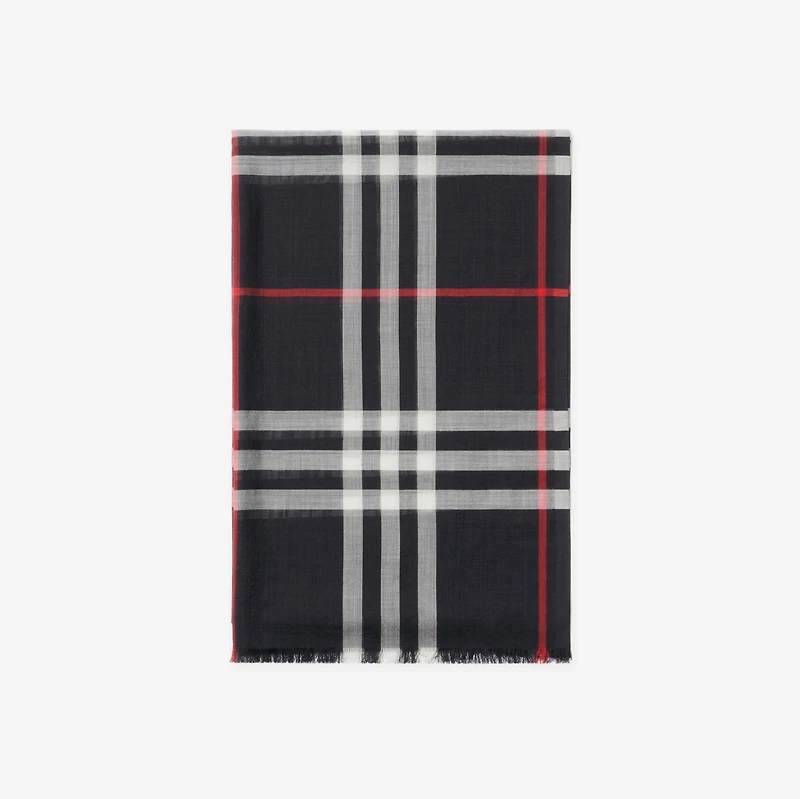 Check Wool Silk Scarf in Navy | Burberry® Official