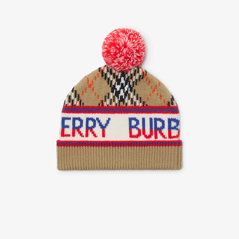 Check Wool Blend Beanie in Sand beige - Children | Burberry® Official