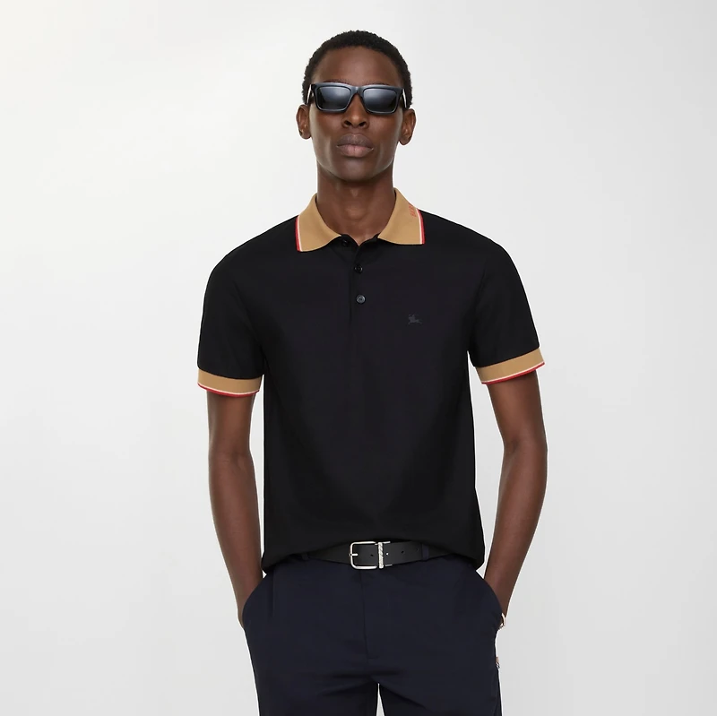 Logo Collar Cotton Polo Shirt in Black - Men | Burberry® Official