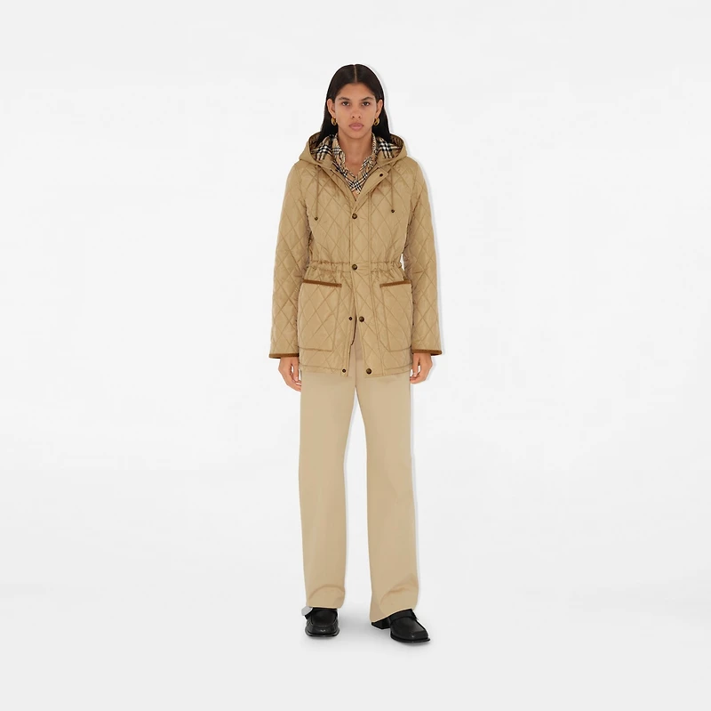 Quilted Nylon Parka in Flax