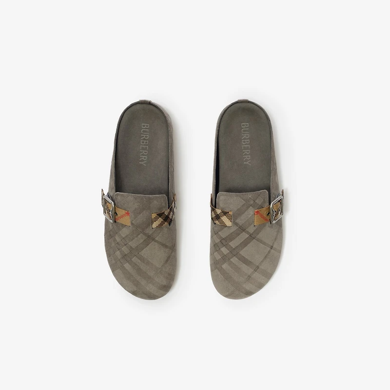 Check Suede Urchin Clogs in Chino grey - Men | Burberry® Official