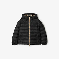 Checker-tape Nylon Hooded Puffer Jacket in Black | Burberry® Official