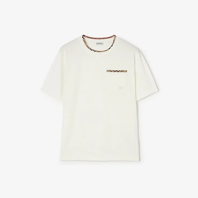Check Trim Cotton T-shirt in Chalk white - Men | Burberry® Official