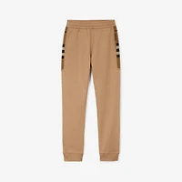 Check Panel Cotton Blend Jogging Pants in Camel - Men | Burberry® Official