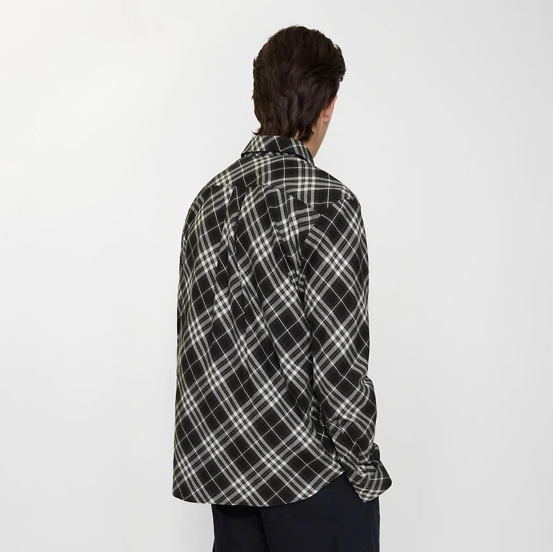 Relaxed Fit Check Cotton Flannel Shirt in Black - Men | Burberry® Official