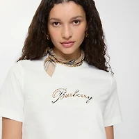 Check Cursive Logo Cotton T-shirt in Chalk white - Women | Burberry® Official