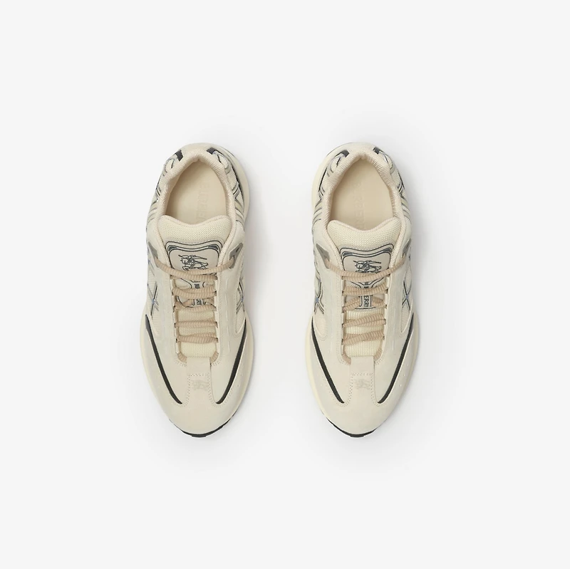 Nylon, Suede and Leather Eclipse Sneakers in Plaster white/stormy blue - Women | Burberry® Official