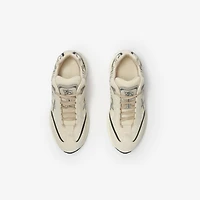 Nylon, Suede and Leather Eclipse Sneakers in Plaster white/stormy blue - Women | Burberry® Official