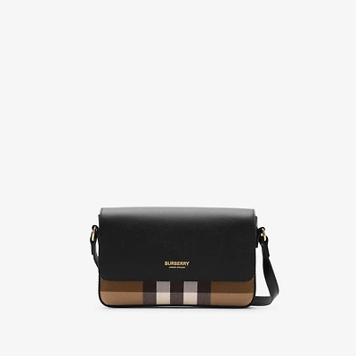 Check and Leather Crossbody Bag in Black - Women | Burberry® Official
